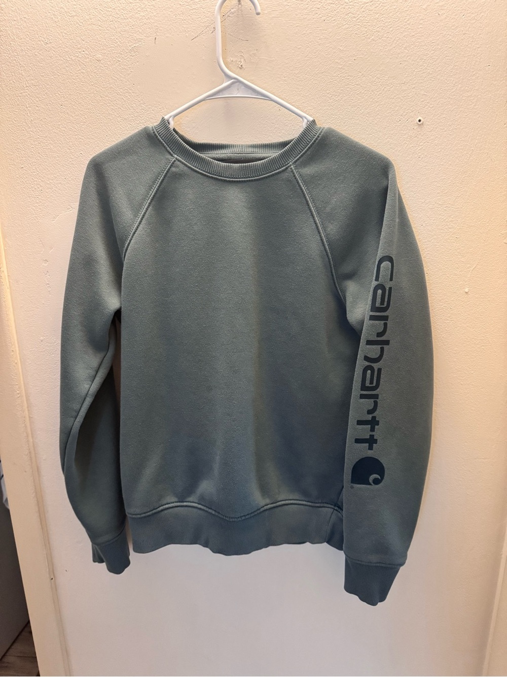 Carhartt Men’s Crewneck Sweatshirt in Dusty Green with Logo Sleeve